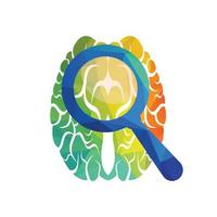 Magnifying glass finding neuron vector design. Brain neuron logo concept design.