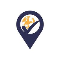 Globe check vector logo design. Tick mark and globe icon design.