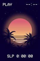 Synthwave Vector Illustration for apparel with Palms and Sunset. Los Angeles vibes. Outrun graphic in 80's aesthetic. VHS effect.