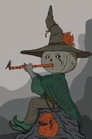 ilustración de espantapájaros de otoño tocando la flauta vector