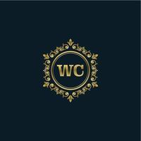 logotipo de letra wc con plantilla de oro de lujo. plantilla de vector de logotipo de elegancia.
