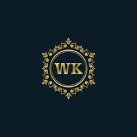 logotipo de letra wk con plantilla de oro de lujo. plantilla de vector de logotipo de elegancia.