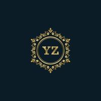 logotipo de letra yz con plantilla de oro de lujo. plantilla de vector de logotipo de elegancia.