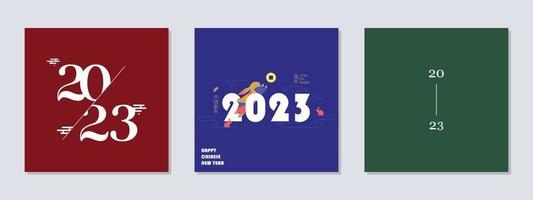 2023 creative concept Set of Happy New Year posters. Design templates for celebration and season decoration using the typographic logo 2023. Trendy minimal backgrounds for branding, banners, covers vector