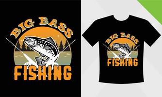 diseño de camisetas de pesca de lubina grande y diseño vectorial vector