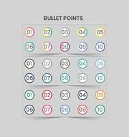 Colorful Number Bullet Point, Circles 1 to 10 Vector, gradient bullet vector