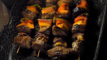 marinated beef kebabs with vegetables prepared on the grill video