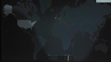 värld Karta med annorlunda mål för cyber ge sig på. dataintrång och teknologi begrepp. makro skytte på övervaka pixlar video