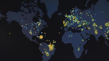 mapa mundial con diferentes objetivos para ataques cibernéticos. concepto de piratería y tecnología. fotografía macro en los píxeles del monitor video