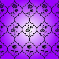 bushy black geometric pattern with floral elements on purple background, tile, symmetrical repeat pattern, texture, design photo