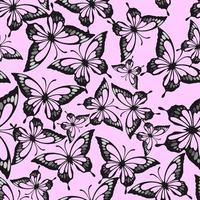 patrón repetitivo sin costuras de mariposas negras y grises sobre un fondo rosa, textura, diseño foto