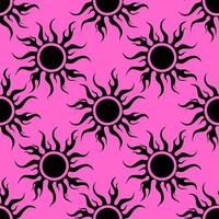 seamless symmetrical graphic pattern of black suns on a pink background, texture, design photo