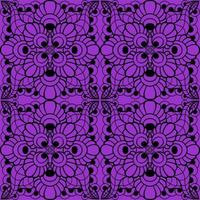 seamless graphic pattern, floral black ornament tile on purple background, texture, design photo