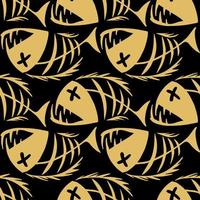 bright seamless pattern of golden graphic fish skeletons on a black background, texture, design photo