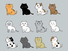 Cat cartoon character icon set vector
