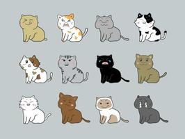 Cat cartoon character icon set vector