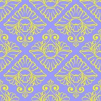 seamless graphic pattern, floral yellow ornament tile on blue background, texture, design photo