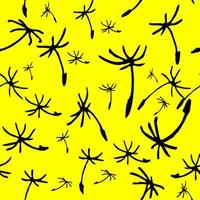 seamless abstract black pattern of dandelion flowers on yellow background, texture, design photo