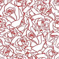 seamless abstract red contour pattern of rosebuds on a white background, texture, design photo