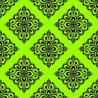 seamless graphic pattern, floral black ornament tile on green background, texture, design photo