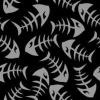 bright seamless pattern of gray graphic fish skeletons on a black background, texture, design photo