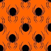 seamless contour pattern of graphic silhouettes of black spiders on an orange background, texture, design photo