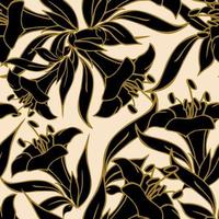 seamless pattern of large black flowers with a golden outline on a beige background, texture, design photo