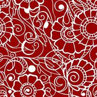 seamless contour pattern of large white graphic flowers on a red background, texture, design photo