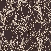 purple graphic pattern of large beige flowers on a brown background, seamless pattern, texture, design photo