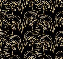 seamless floral pattern of golden contour flowers on a black background, texture, repeat pattern, design photo