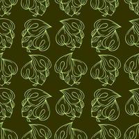 seamless contour pattern of large green graphic flowers on an olive background, texture, design photo