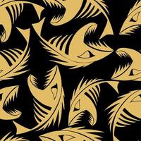 bright seamless pattern of golden graphic fish skeletons on a black background, texture, design photo