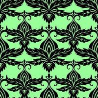 symmetrical seamless ornament tile of black graphic abstract elements on a green background, texture, design photo
