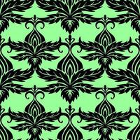 symmetrical seamless ornament tile of black graphic abstract elements on a green background, texture, design photo