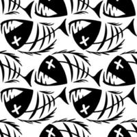 bright seamless pattern of black graphic fish skeletons on a white background, texture, design photo