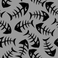 bright seamless pattern of black graphic fish skeletons on a gray background, texture, design photo