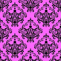 symmetrical seamless ornament tile of black graphic abstract elements on purple background, texture, design photo