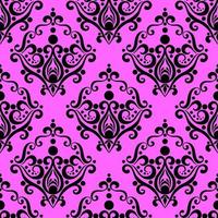 symmetrical seamless ornament tile of black graphic abstract elements on purple background, texture, design photo