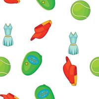 Tennis equipment pattern, cartoon style vector