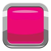 Pink square button icon, cartoon style vector