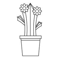 Blooming cactus in pot icon, outline style vector