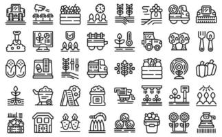 Harvesting icons set outline vector. Combine harvest vector