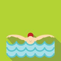 Man in red cap in swimming pool icon, flat style vector