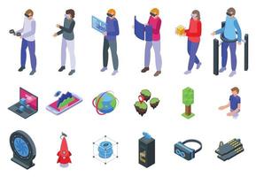 Metaverse icons set isometric vector. Future people vector