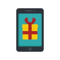 icono de regalo de bonificación de teléfono inteligente vector aislado plano