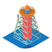 Lighthouse project icon isometric vector. Beacon model on blue print and compass vector