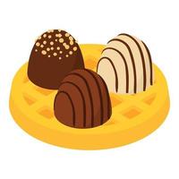 Belgian dessert icon isometric vector. Belgian waffle and chocolate candy icon vector