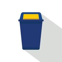 Blue plastic wastebasket icon, flat style vector