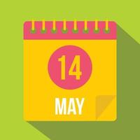 May 14 Calendar icon, flat style vector