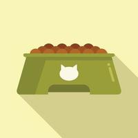 Full cat bowl icon flat vector. Pet feed vector